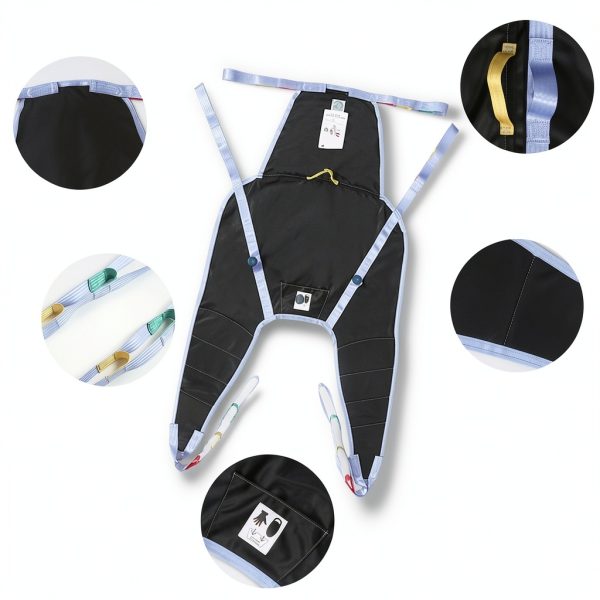 Universal Divided Leg Sling with Head Support for Patient Transferring, Lifting or Positioning,U Shape Lift Sling-Medical Lift Pad for Elderly,Disabled,SWL 500LBS (Black, Medium)-3